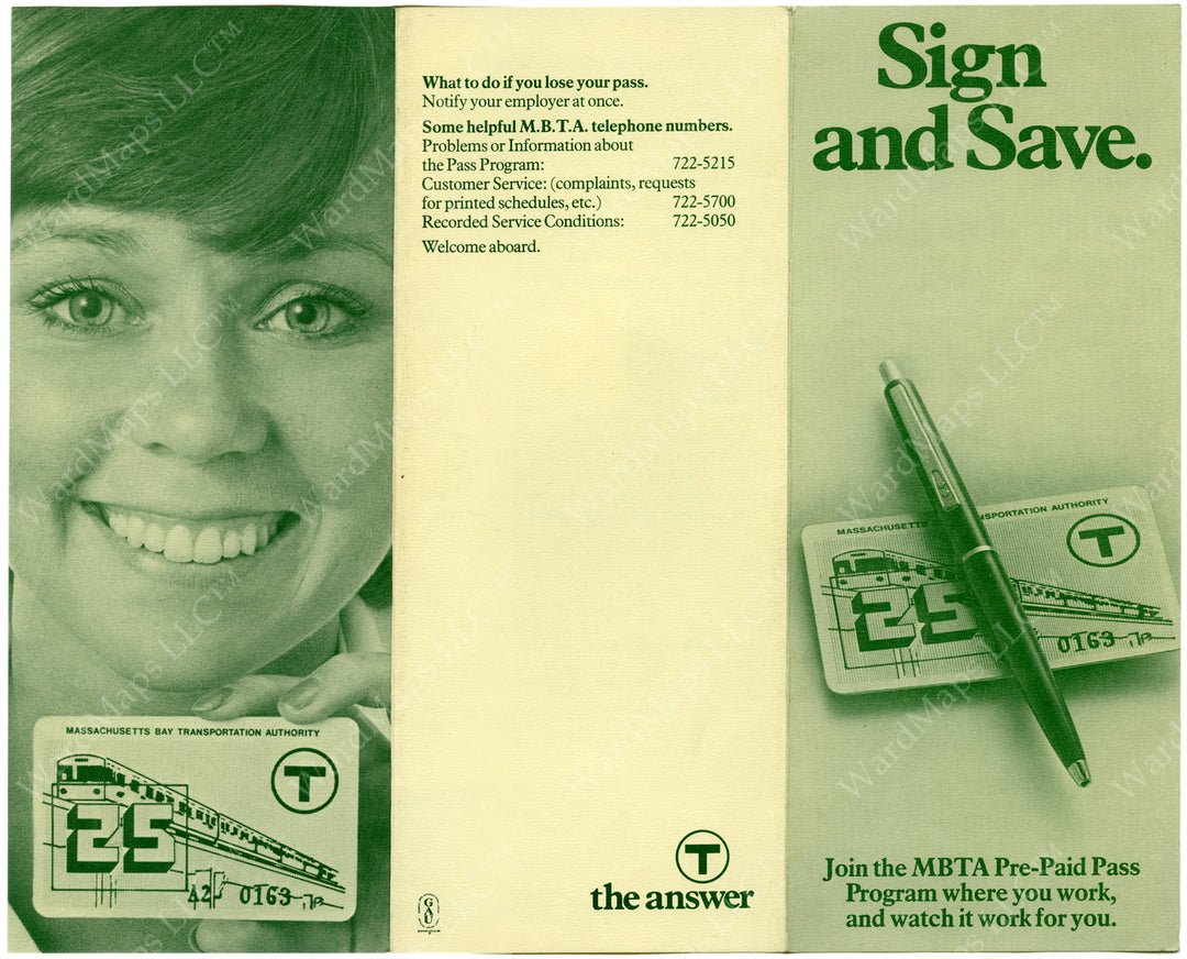 Brochure Advertising the First MBTA Passes 1974 (Side A)