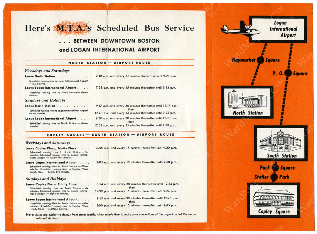 Boston MTA Airport Bus Service Brochure Circa 1948 (Side B)