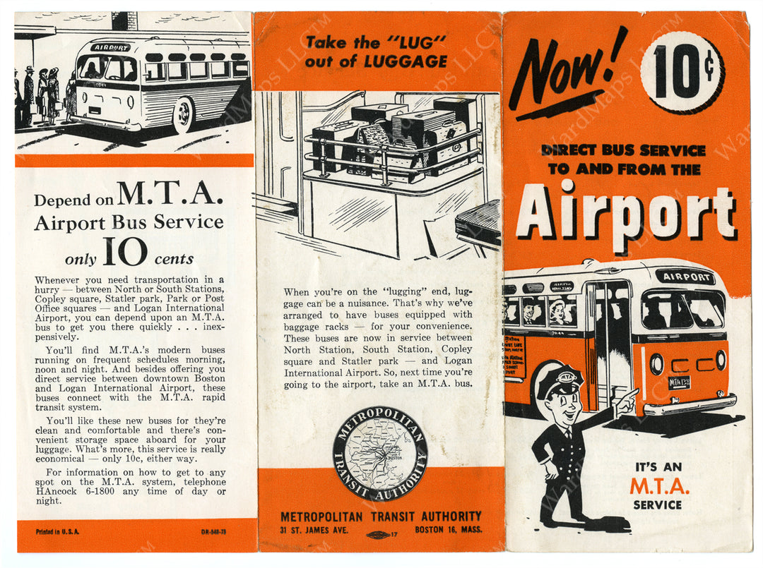 Boston MTA Airport Bus Service Brochure Circa 1948 (Side A)