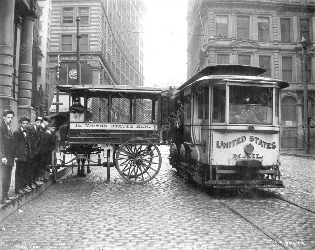 U.S. Mail Wagon and Streetcar on Water Street, Boston, Massachusetts, May 6, 1907