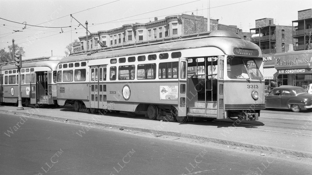 MTA PCC Car #3313 at Cleveland Circle, Brookline, Massachusetts, May 20, 1955