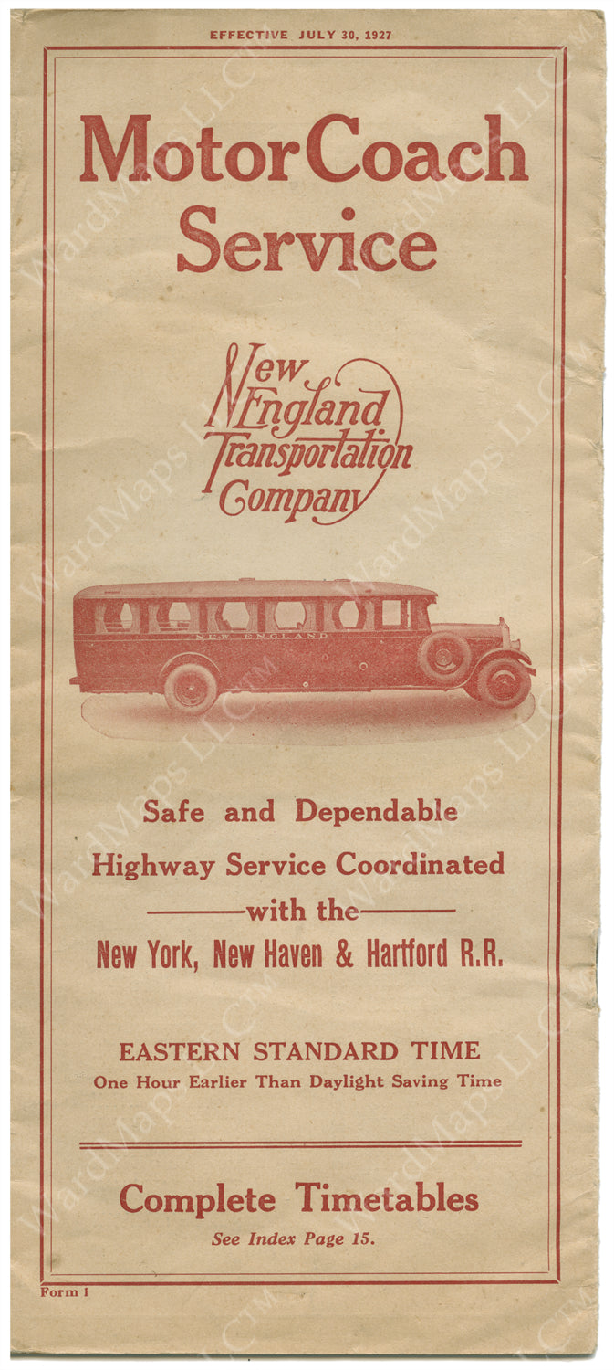 New England Transportation Co. Bus Schedule Cover 1927