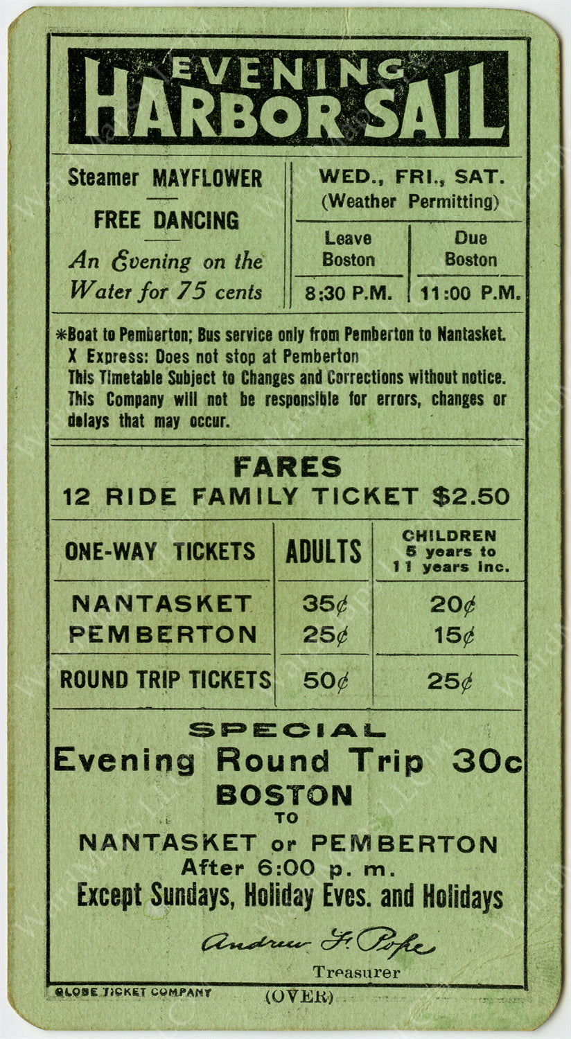 Nantasket Steamboat Co. (Massachusetts) Schedule Card 1934 (Side B)