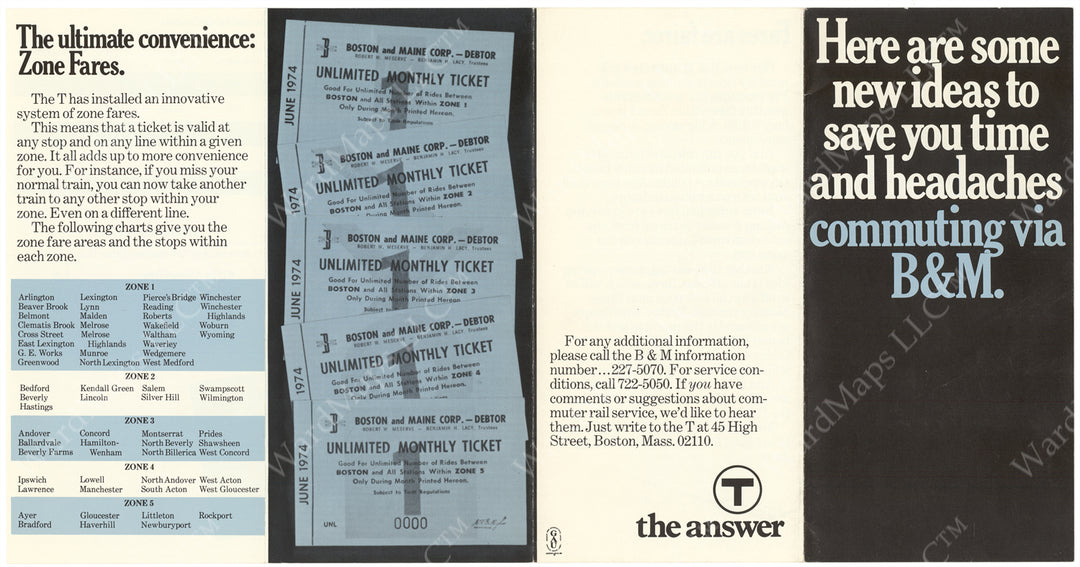 MBTA Commuter Rail Zone Fares Brochure 1974