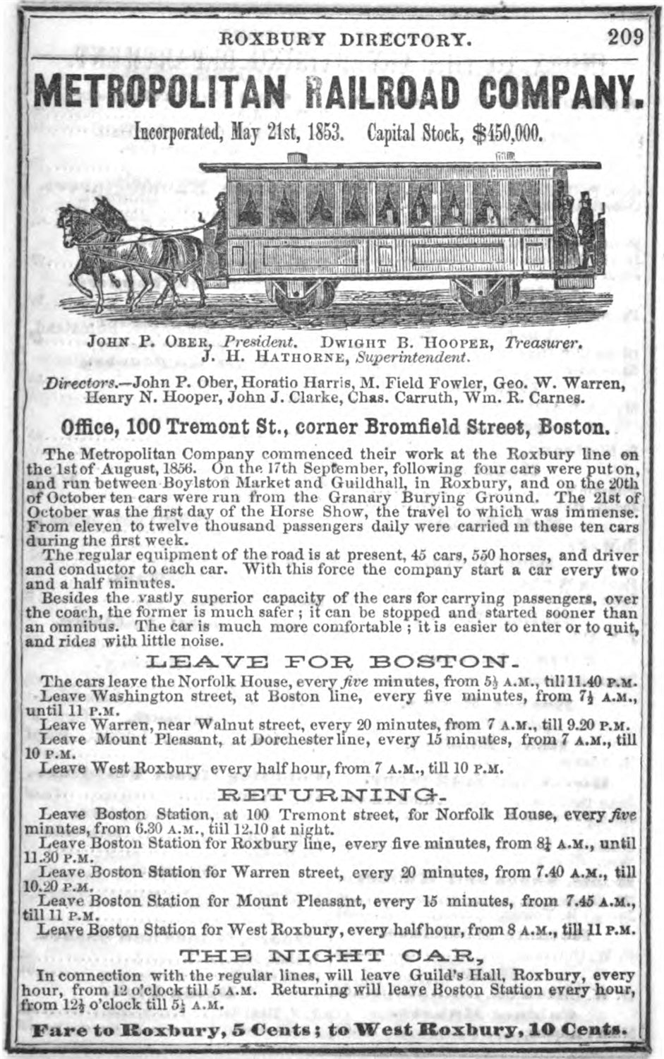 Metropolitan Railroad Ad, Boston, Massachusetts 1858