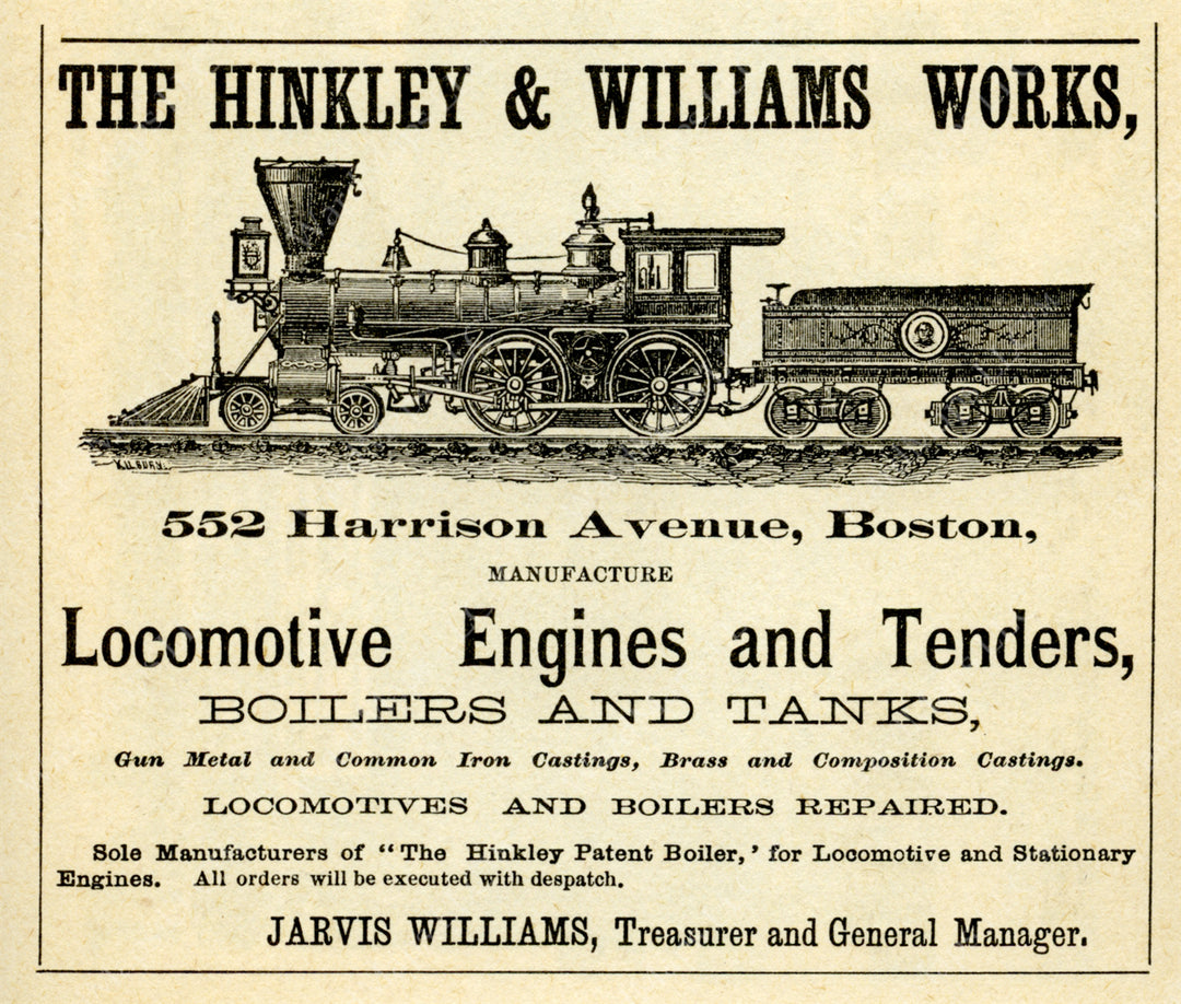 Hinkley & Williams Works Ad, Boston, Massachusetts 1860