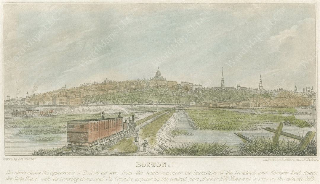 Trains Crossing Back Bay, Boston, Massachusetts 1835