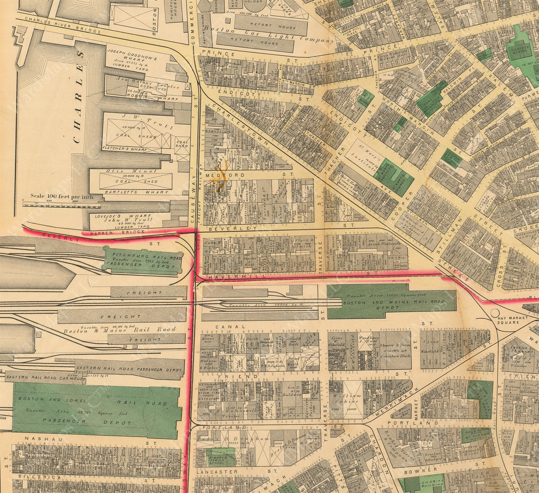 Mapping Boston, Massachusetts' Northern Railroad Depots 1874