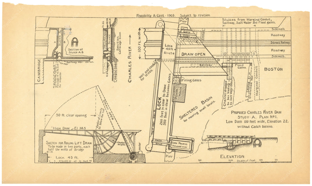 Charles River Dam Report 1903: Study A Plan 01 (Massachusetts)