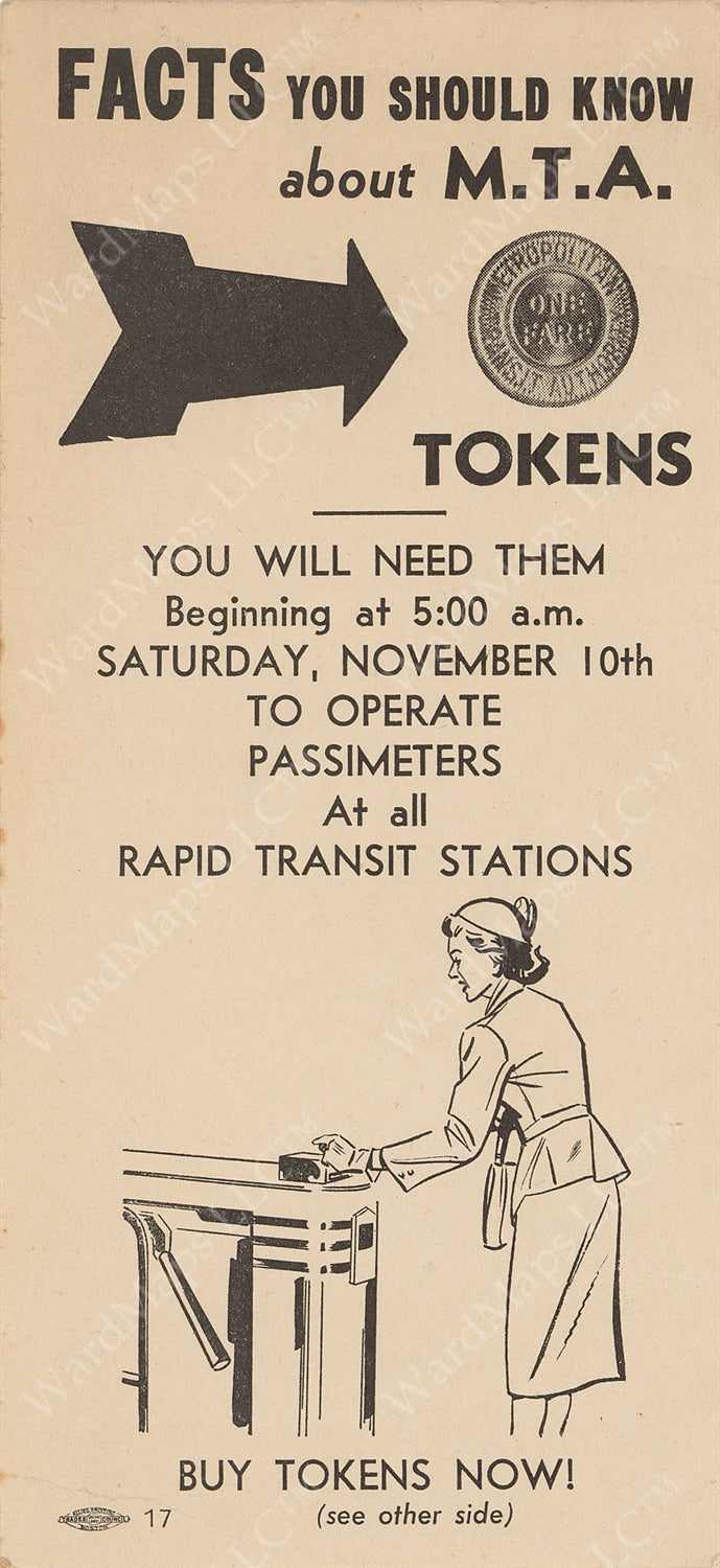 Boston MTA Token Information Card 1951