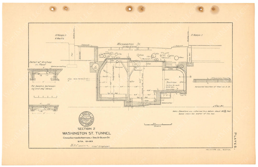 BTC Report 11 1905 Plate 06: Washington Street Tunnel Cross Section at Boylston Station