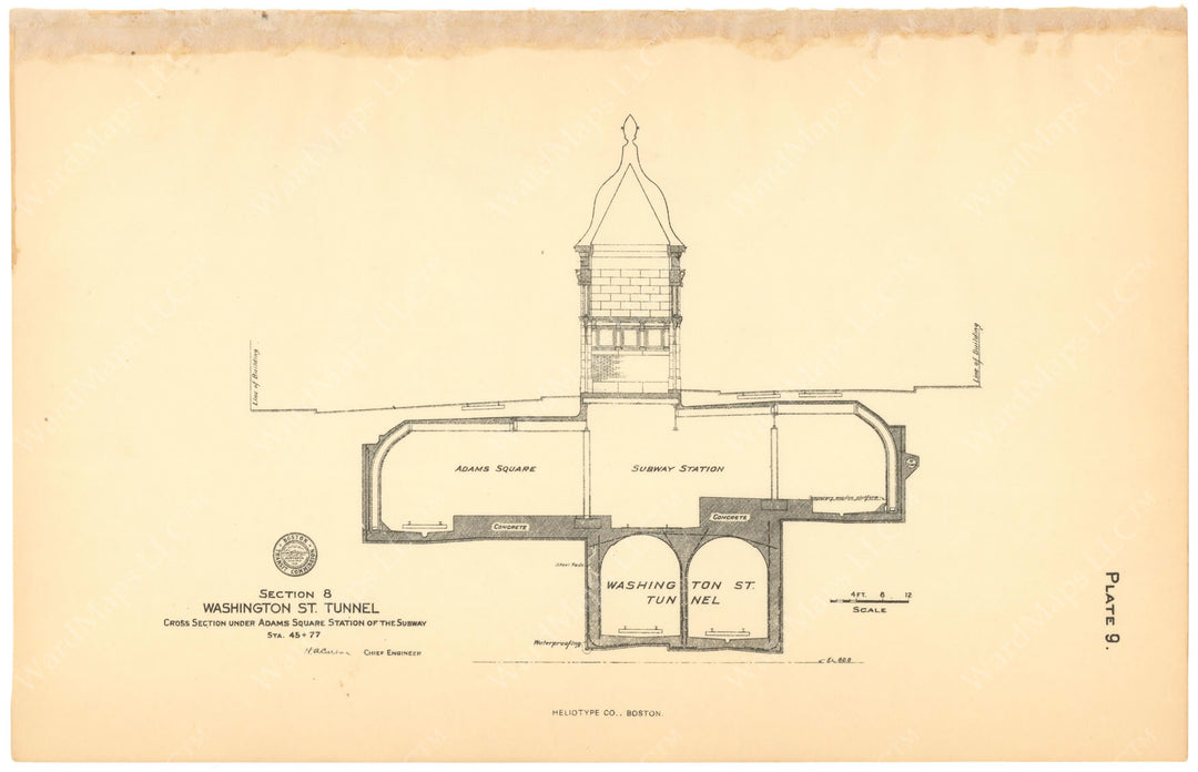 BTC Report 12 1906 Plate 09: Adams Square Station Cross Section