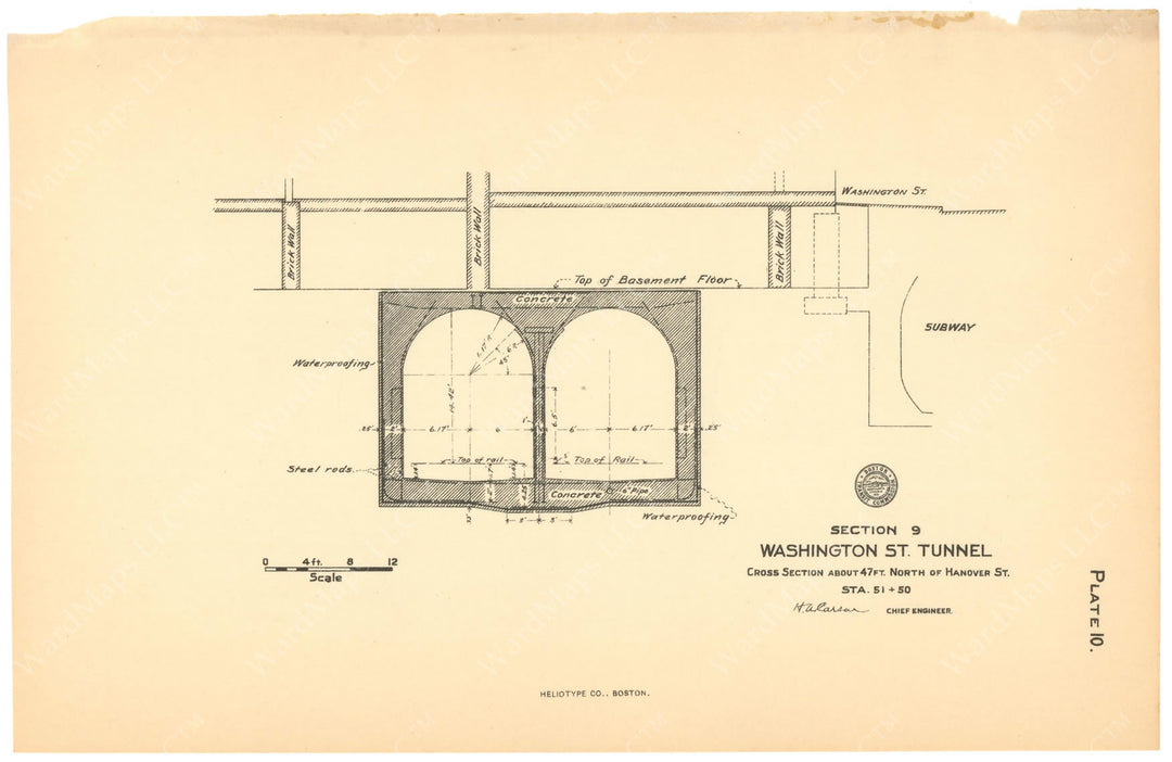 BTC Report 12 1906 Plate 10: Washington Street Tunnel Cross Section Near Hanover Street