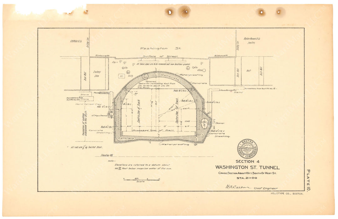 BTC Report 11 1905 Plate 10: Washington Street Tunnel Cross Section at West Street