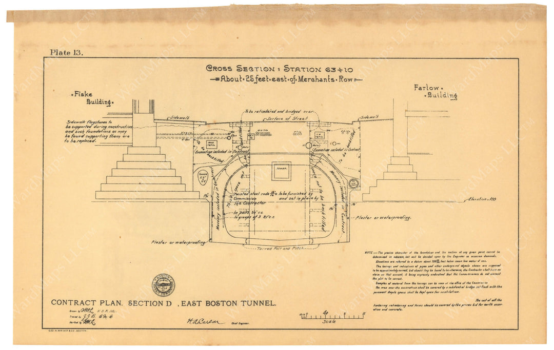 BTC Report 08 1902 Plate 13: East Boston Tunnel Cross Section at State Street (Massachusetts)