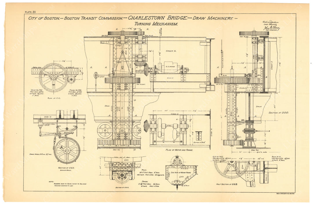 BTC Report 06 1900 Plate 20: Charlestown Bridge Draw Machinery, Boston, Massachusetts