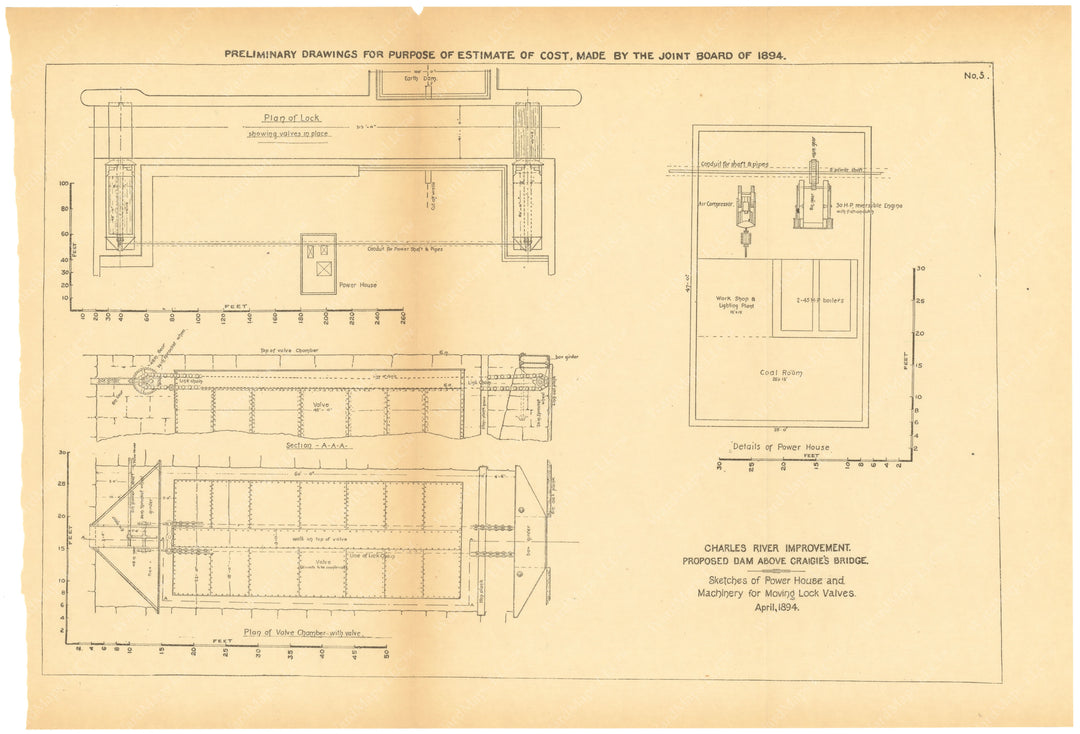 Charles River Dam Report 1903: Preliminary Drawing 1894 05 (Massachusetts)