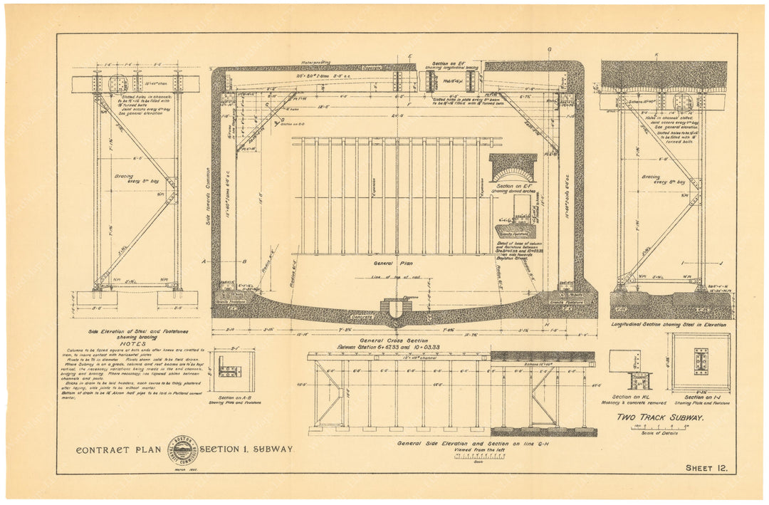 BTC Report 01 1895 Sheet 12: Two Track Subway Construction Details, Boston, Massachusetts