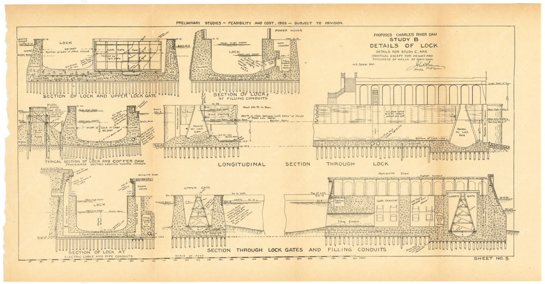 Charles River Dam Report 1903 Sheet 05: Study B Lock Details (Massachusetts)