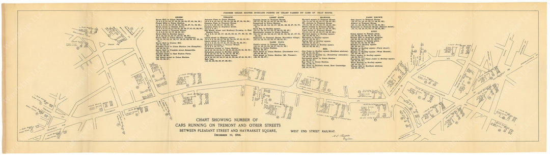 BTC Report 01 1895: Number of Streetcars Running on Tremont Street, December 10, 1894, Boston, Massachusetts