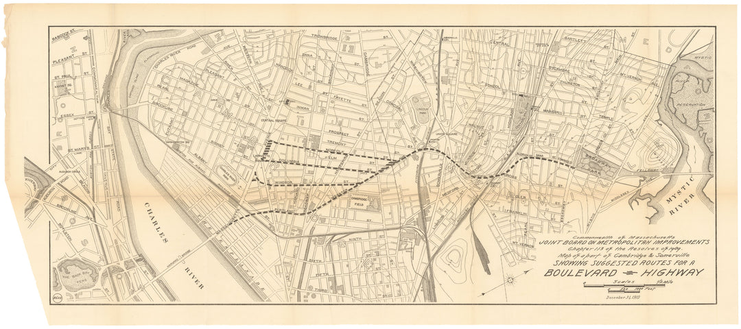 Cambridge and Somerville, Massachusetts 1910: Proposed Boulevard Routes