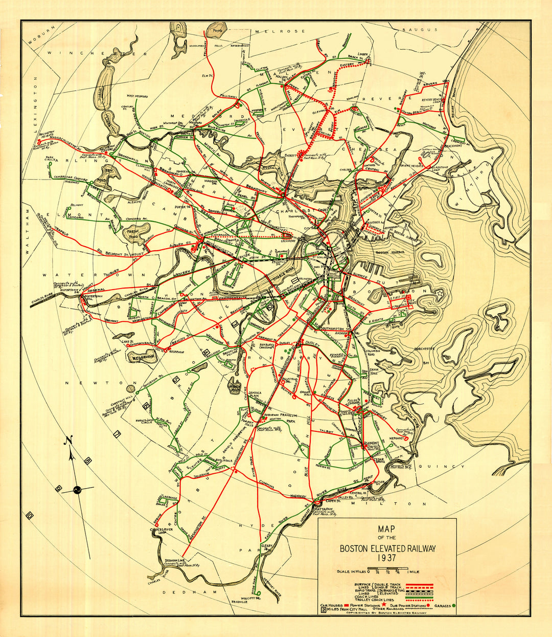 Boston Elevated Railway Co. (Massachusetts) System Map 1937