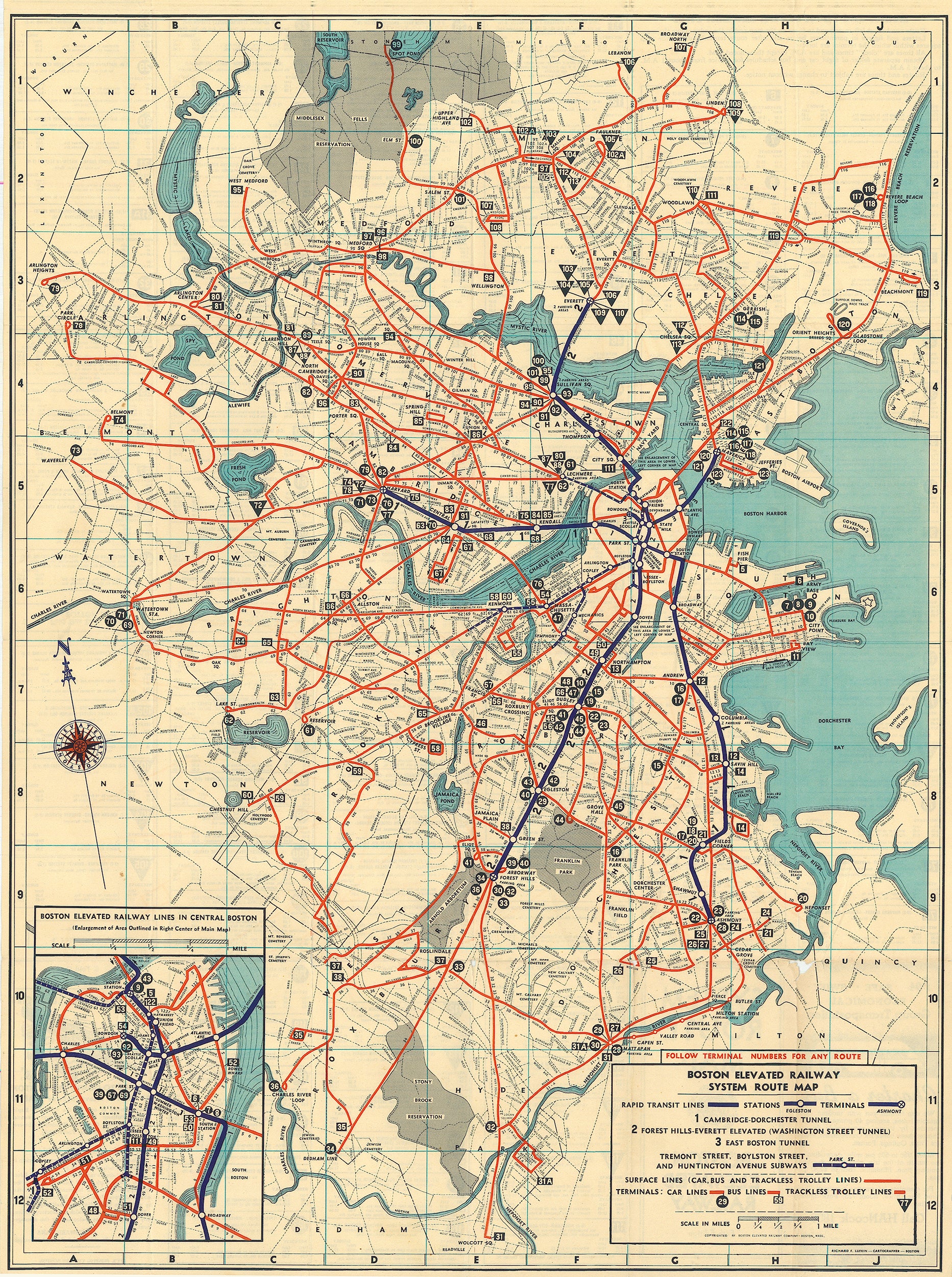 Boston Elevated Railway Co. (Massachusetts) System Route Map #5 1942