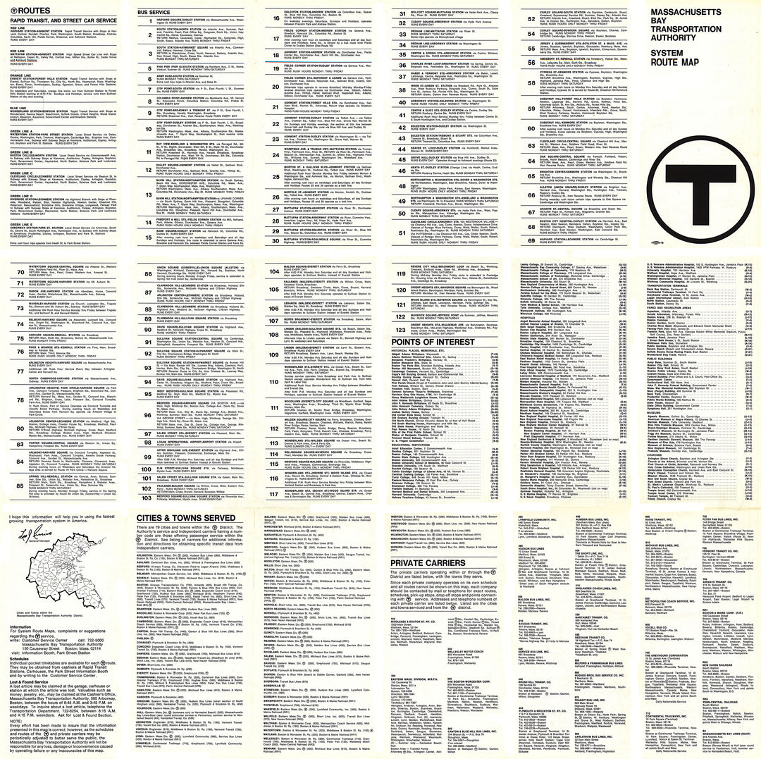 Boston, Massachusetts MBTA System Route Map 1967 Side B