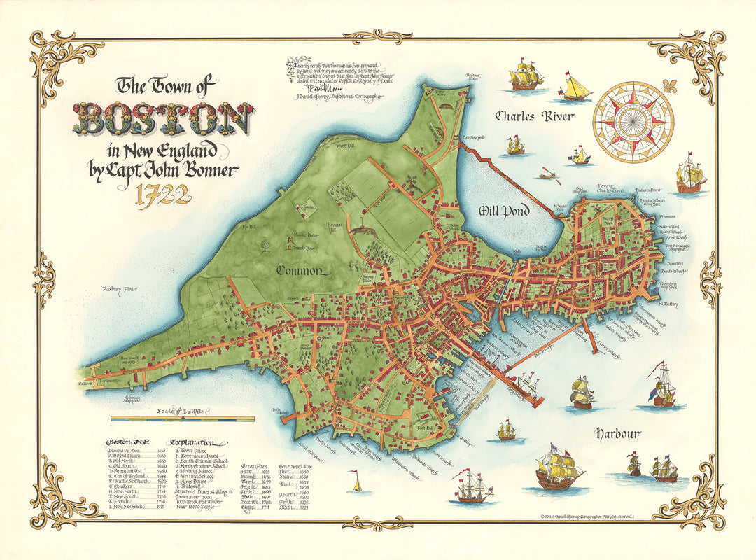 Town of Boston in New England by Capt. John Bonner 1722 (Map Drawn in 2011)