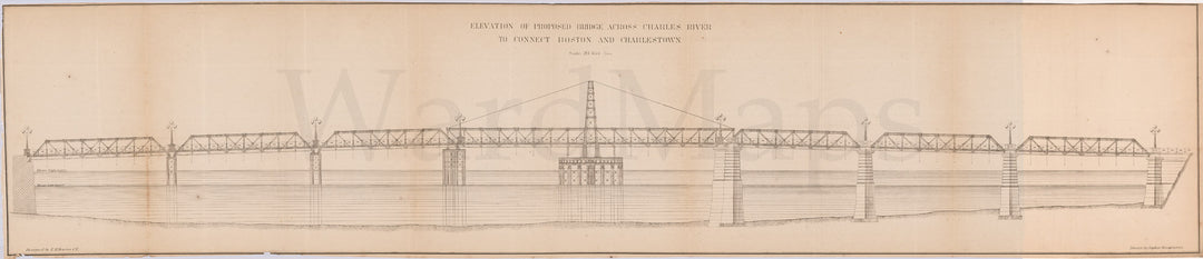 Elevation of Proposed Bridge Across Charles River to Connect Boston and Charlestown, Massachusetts 1872