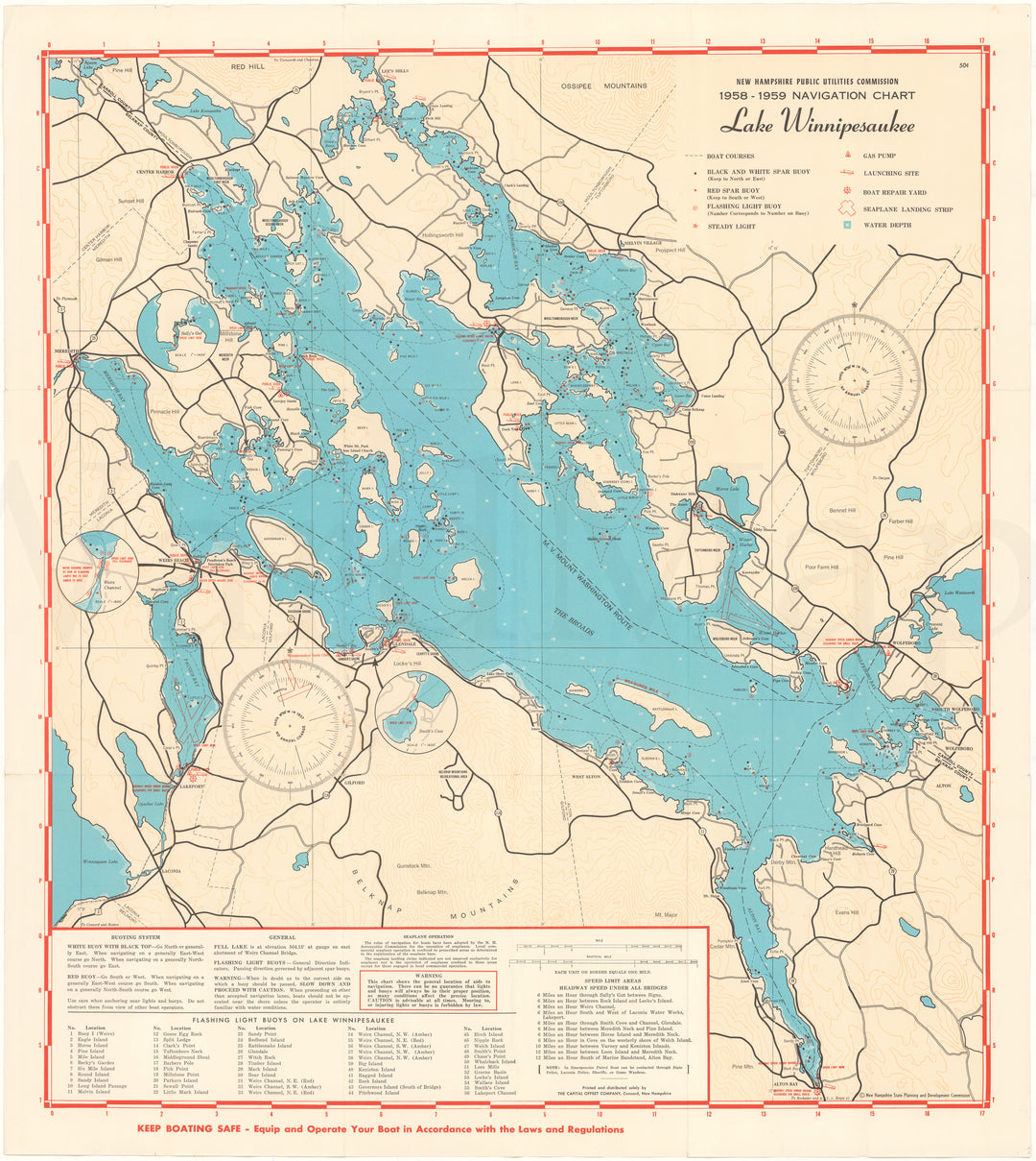 Lake Winnipesaukee, New Hampshire 19581959 Navigation Chart WardMaps LLC