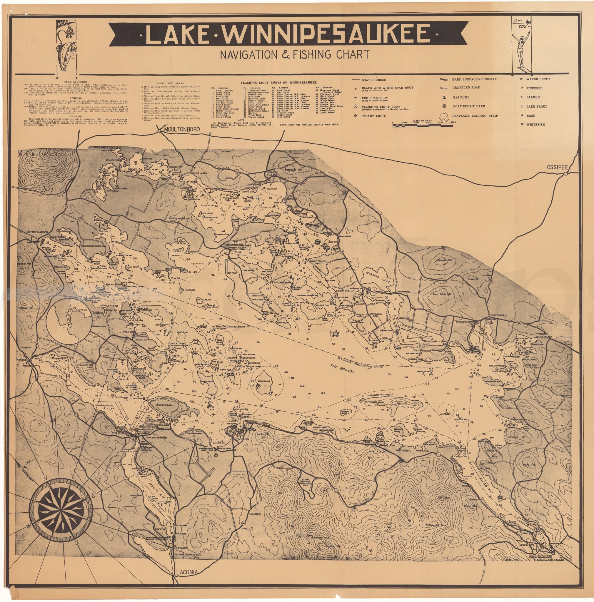 Lake Winnipesaukee, New Hampshire Navigation and Fishing Chart