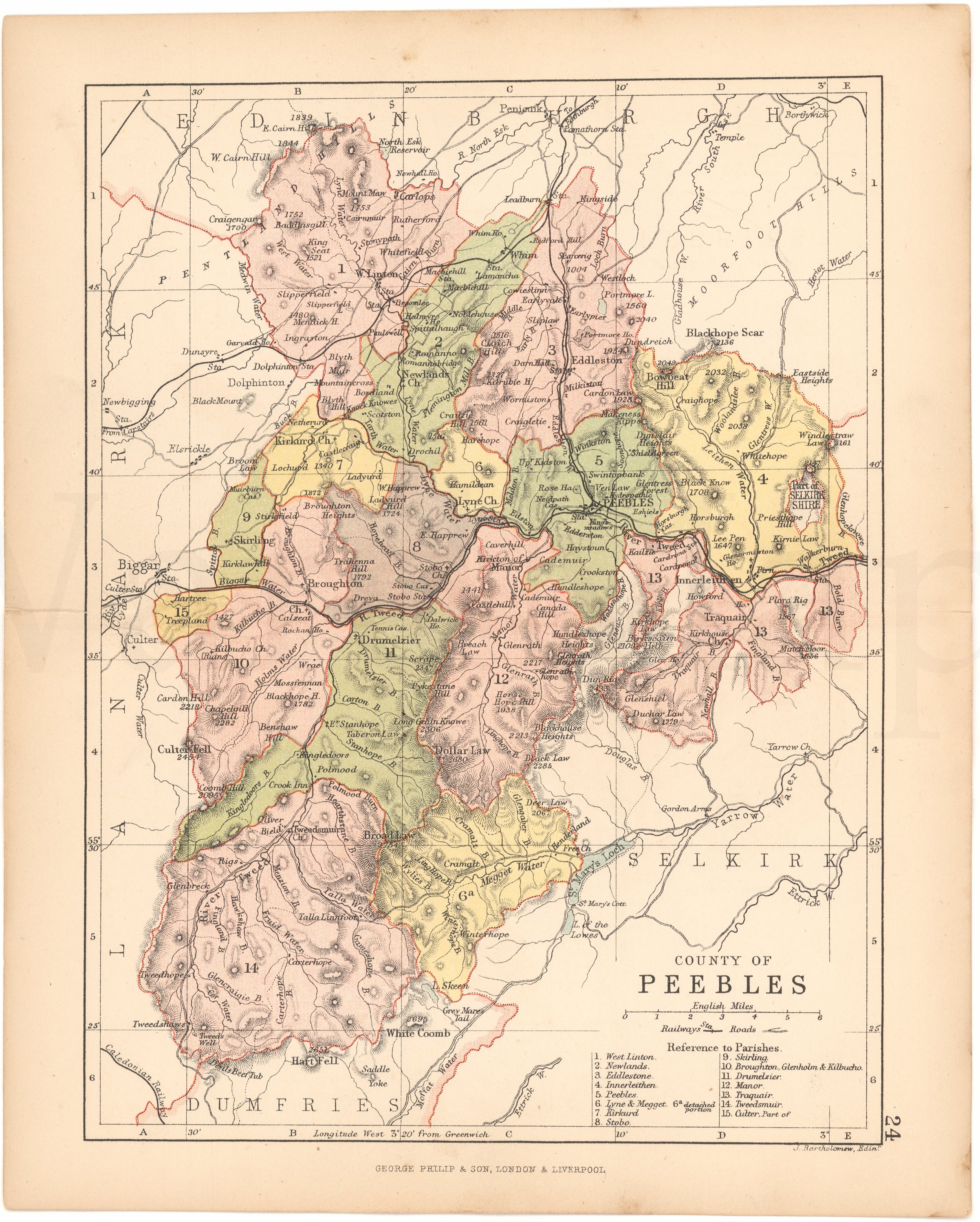 Peebles Postcode County of Peebles, Scotland 1882 – WardMaps LLC