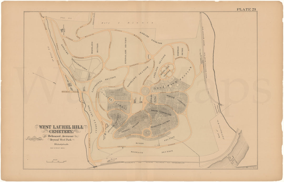 Schuylkill Valley, Pennsylvania 1886 Plate 23: West Laurel Hill Cemetery, Philadelphia