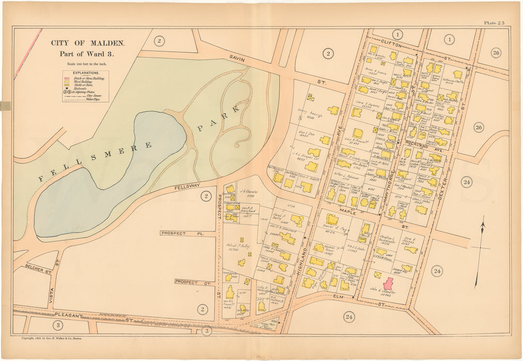 Malden, Massachusetts 1897 Plate 25: Fellsmere Park, Maple Street