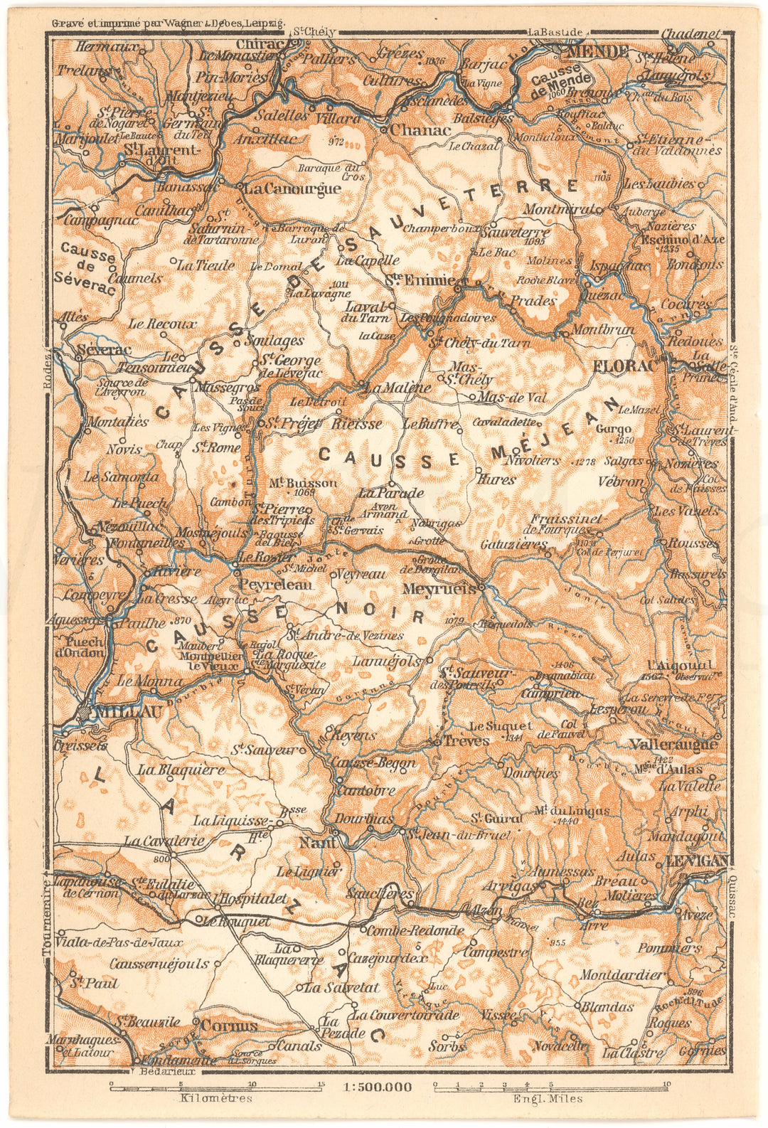 Occitanie Region: Departments Aveyron (Northeast Part) and Lozere (Southwest Part), France 1912