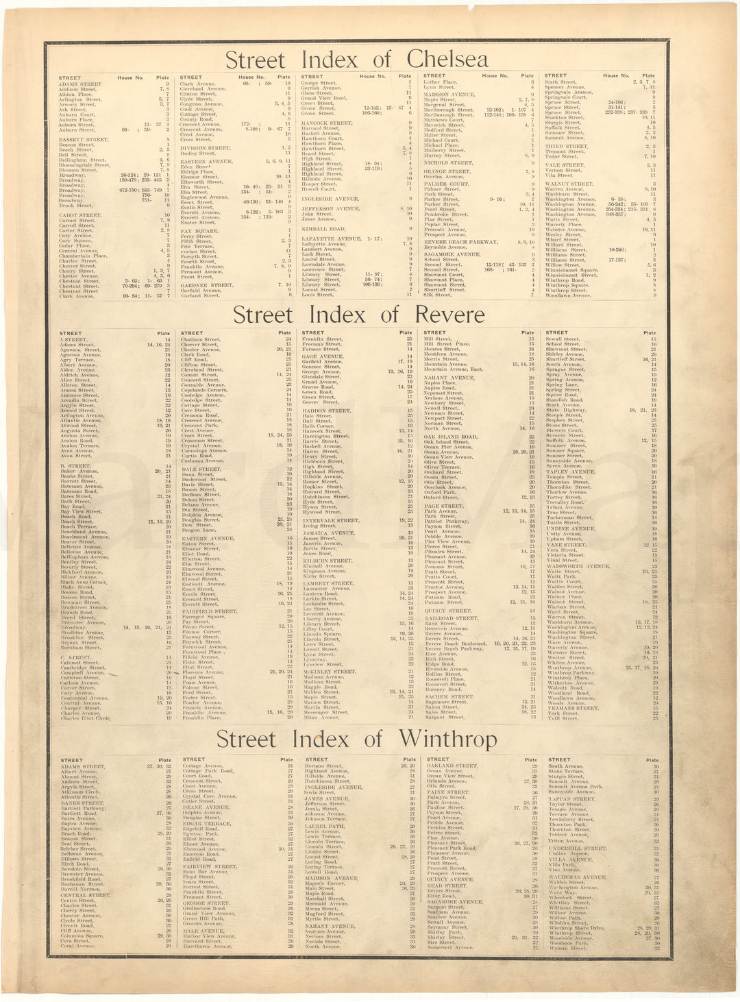 Chelsea, Revere, and Winthrop, Massachusetts 1913 Street Index