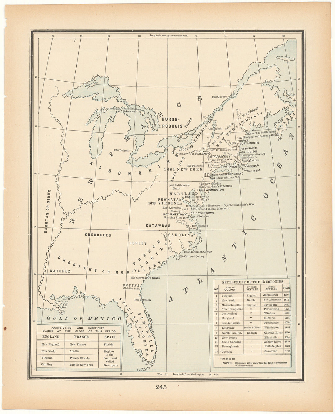 United States Classical Map 1894: Colonial Settlement