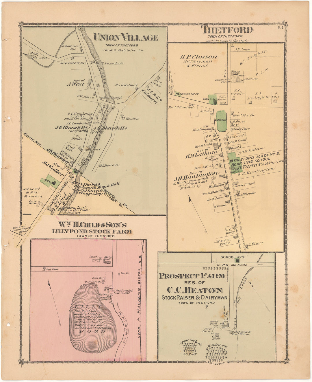 Thetford, Vermont 1877: Villages