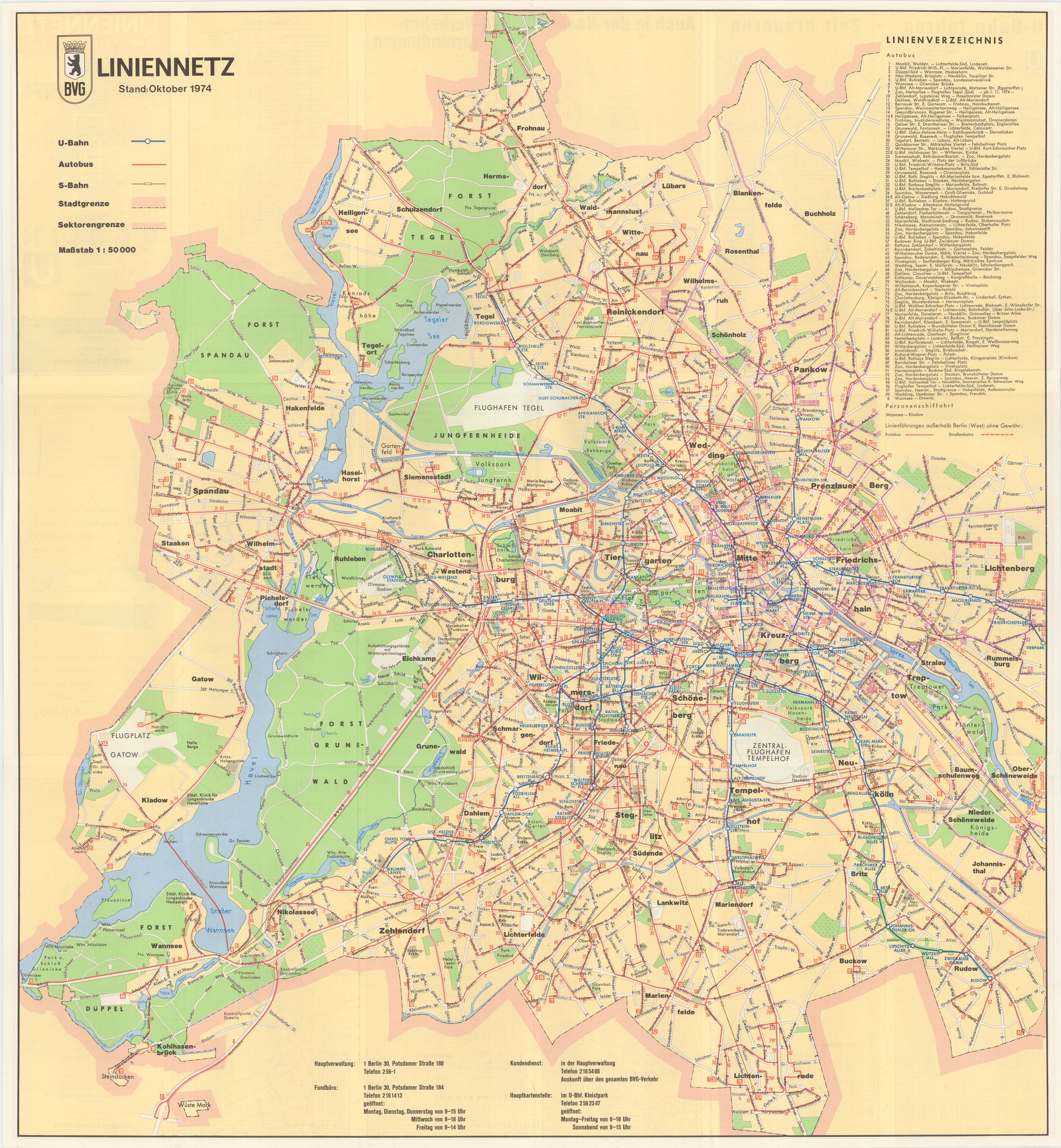Berlin, Germany Transit System Map 1974