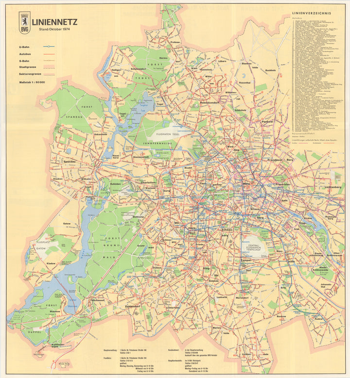 Berlin, Germany Transit System Map 1974