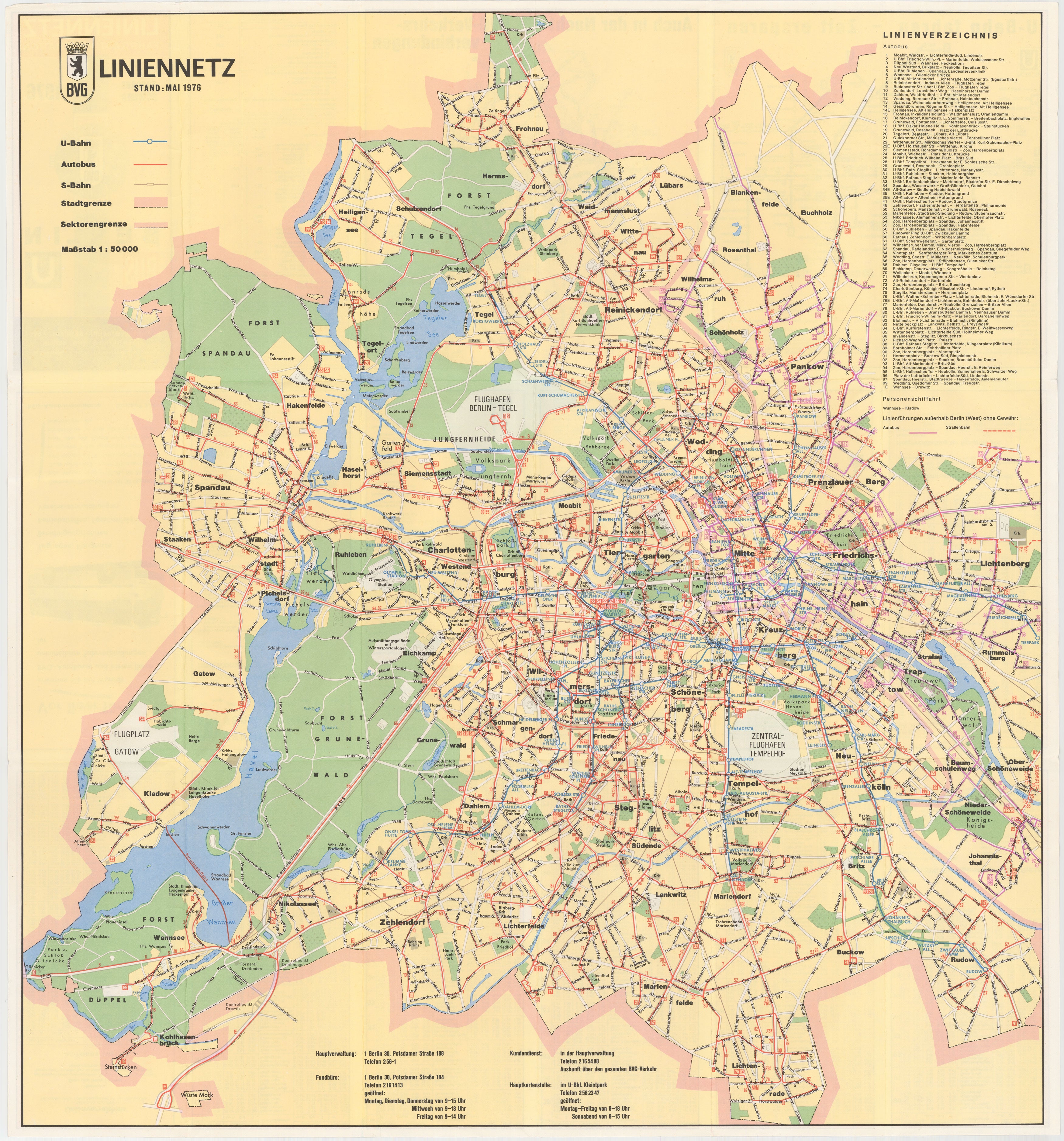 Berlin, Germany Transit System Map 1976