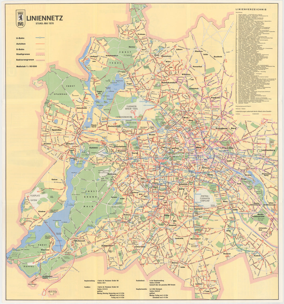 Berlin, Germany Transit System Map 1976