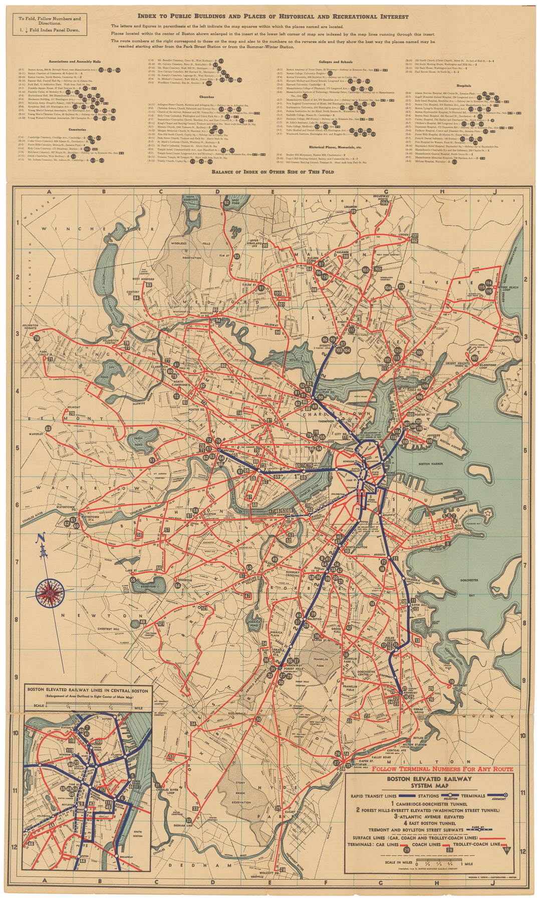 Boston Elevated Railway Co. (Massachusetts) System Route Map #1 1936