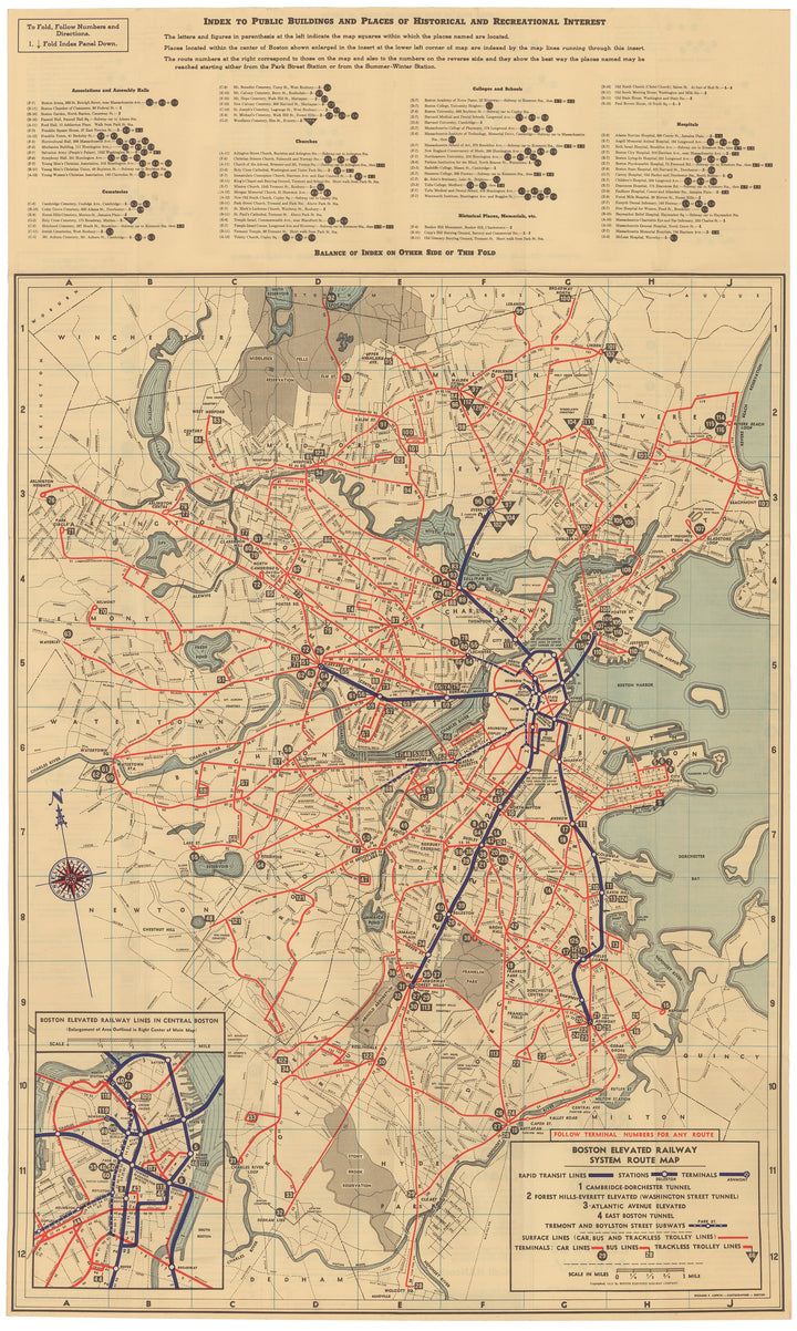 Boston Elevated Railway Co. (Massachusetts) System Route Map #2 1937