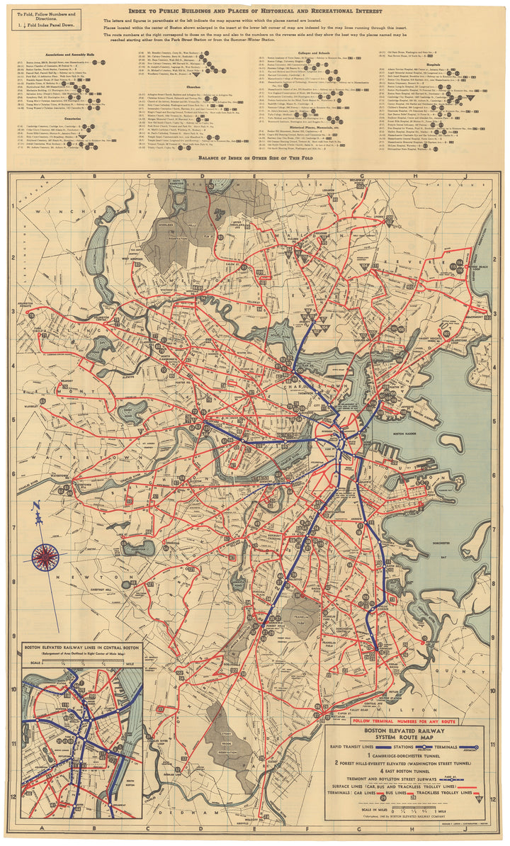 Boston Elevated Railway Co. (Massachusetts) System Route Map #4 1940