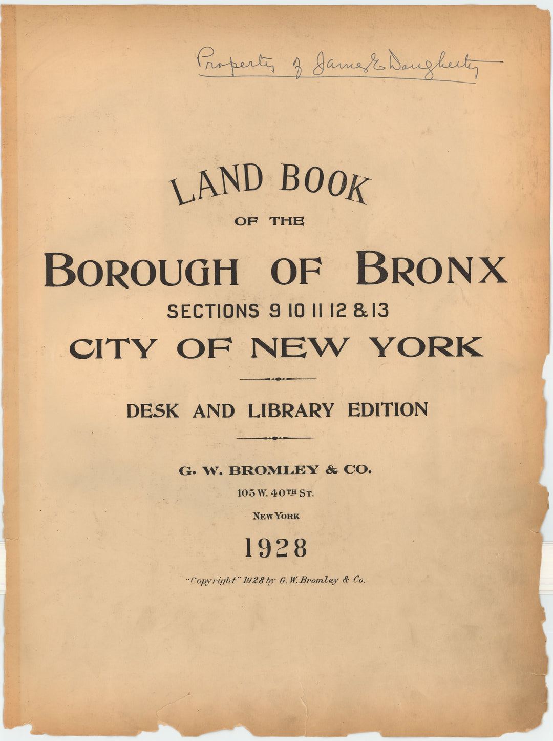 The Bronx, New York 1928 Title Page