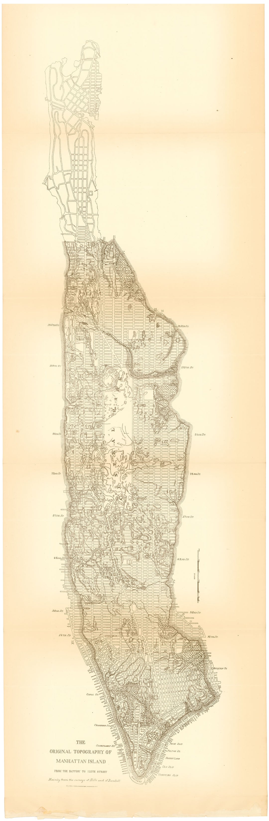 New York, New York 1880 with Overlay of Original Manhattan Topography