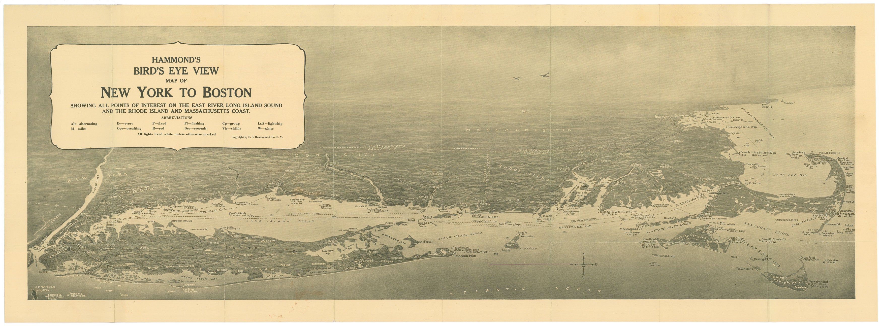 New York To Boston Birds Eye View Circa 1920 – Wardmaps Llc