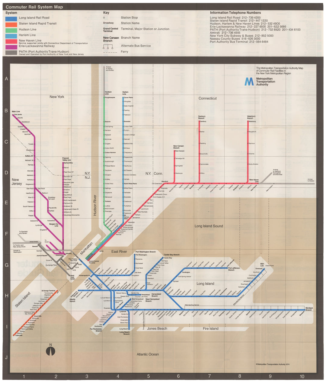 New York City Commuter Rail System Map 1974